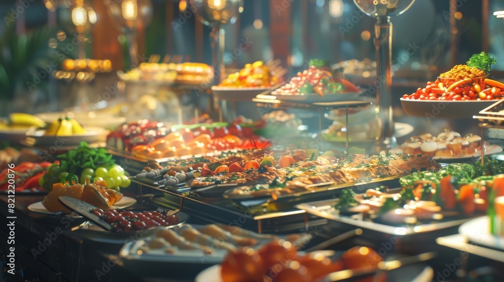 Buffet, a variety of food products. Buffet, a variety of food products.
