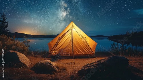 A camping tent under the stars. Generative AI.