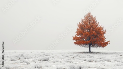 a lone tree in a snowy field with a dustin of snow photo