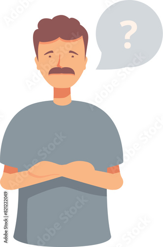 Illustration of a thoughtful man with arms crossed and a question mark in a thought bubble
