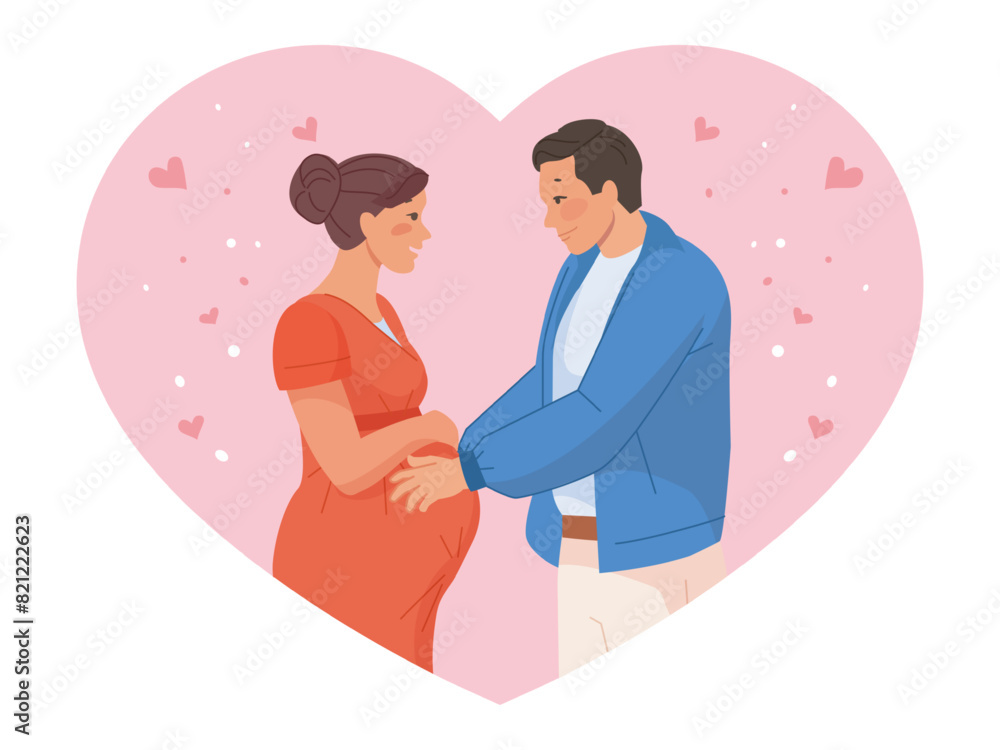 Pregnant woman with husband. Husband man and wife pregnancy expecting baby, love family married couple future daddy mommy, happy mother prenatal period vector illustration Pregnant woman with husband. Husband man and wife pregnancy expecting baby, love family married couple future daddy mommy, happy mother prenatal period vector illustration