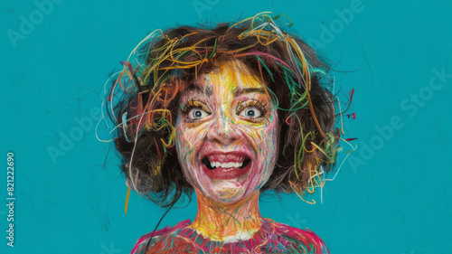 Wallpaper Mural Joyful portrait with colorful hair on blue background Torontodigital.ca