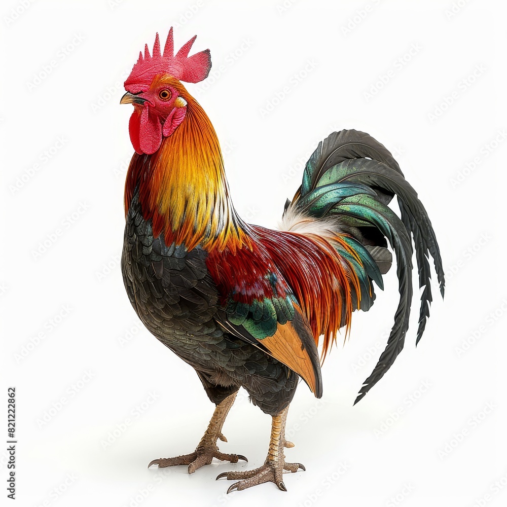 Fototapeta premium a rooster with a red head and tail standing