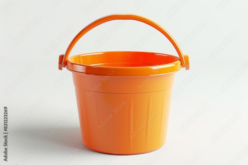 A large orange bucket with a handle sits on a white background A large orange bucket with a handle sits on a white background