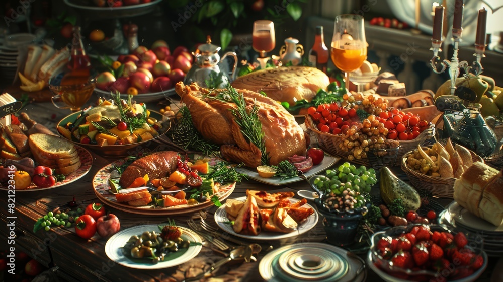 A sumptuous banquet table full of dishes for an important occasion of the year A sumptuous banquet table full of dishes for an important occasion of the year