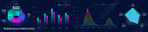set of colorful dark cool pie chart, visual chart