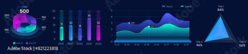 set of colorful dark cool pie chart, visual chart