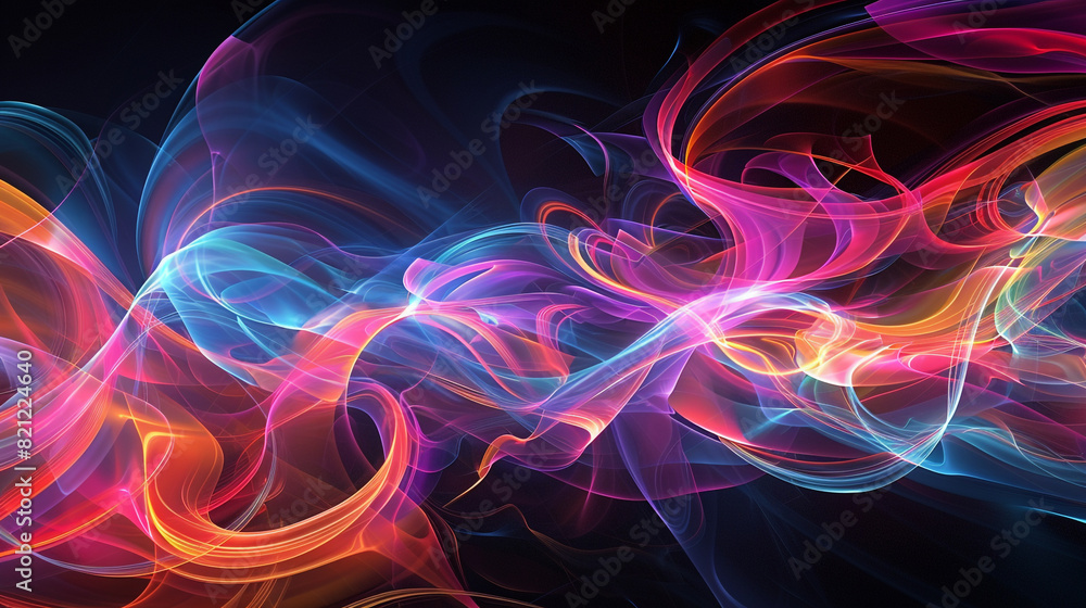 Produce a visual interpretation of energy flow using neon-colored chaotic waves, conveying dynamic movement and vitality.