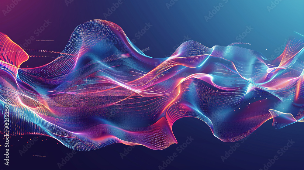 Produce a visually engaging illustration incorporating abstract wave dynamics and hi-tech visuals, suitable for professional banner presentations.