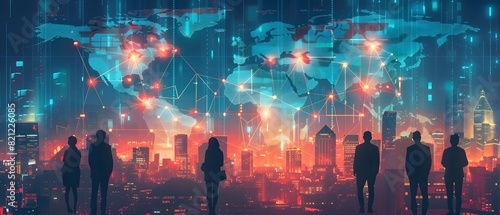 Futuristic Cityscape with Global Connectivity and Digital Innovation