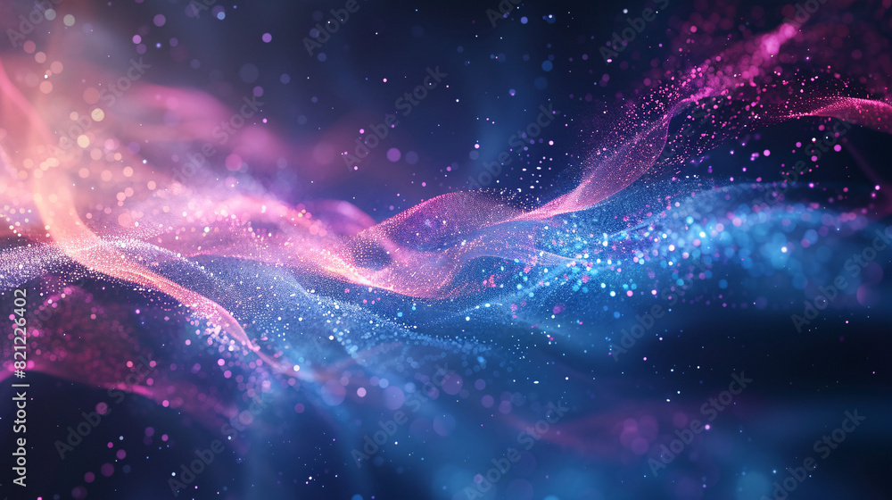 Abstract colorful wave background. Vibrant abstract background with colorful waves and particles.