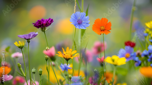 Bright summer meadow wild flowers on a blurred background. Environment concept.
