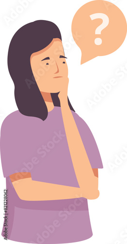 Vector illustration of a contemplative woman with a question mark in a thought bubble