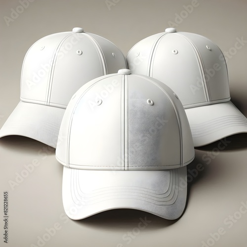 Concept white baseball cap mockup, three views, isolated background, white background. photo