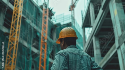 Construction worker wearing hardhat at building site © Sittipol 