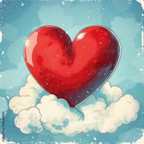 Cartoon Love. Illustration of Valentine Heart in Graphic Drawing Style