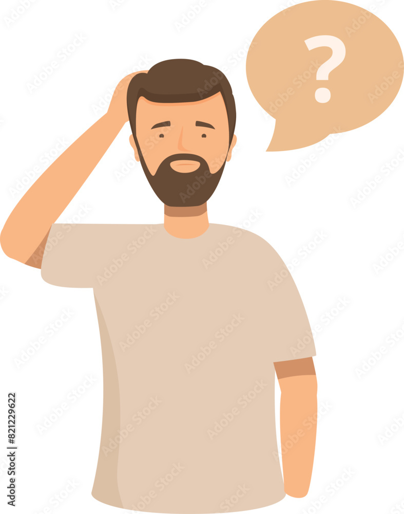 Illustration of a puzzled man scratching his head with a speech bubble question mark