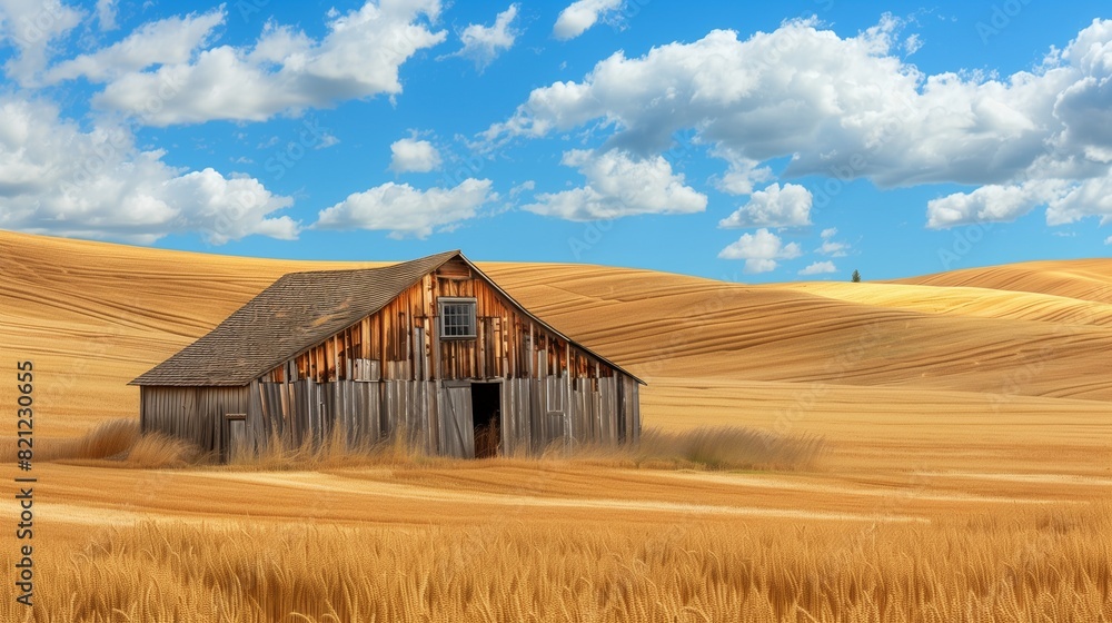 An old wooden farmstead in a wheat field, Palouse, Washington, United States of America An old wooden farmstead in a wheat field, Palouse, Washington, United States of America