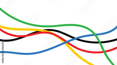 Abstract wavy stripes way of Olympic games colors isolated white background. Vector illustration.eps10