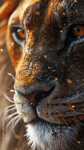 Capture the raw power of a virtual lions gaze piercing through the screen in hyper-realistic detail  merging VR technology with wildlife photography