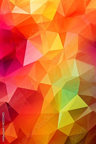 Abstract geometric pattern in vibrant colors. This illustration features an array of interlocking polygons in shades of red, orange, yellow, and green. Vertical image with copy space