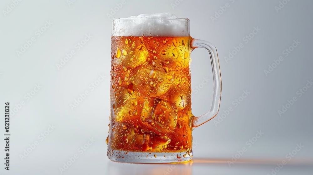 A glass of beer with ice cubes in it, brewery advertisement A glass of beer with ice cubes in it, brewery advertisement