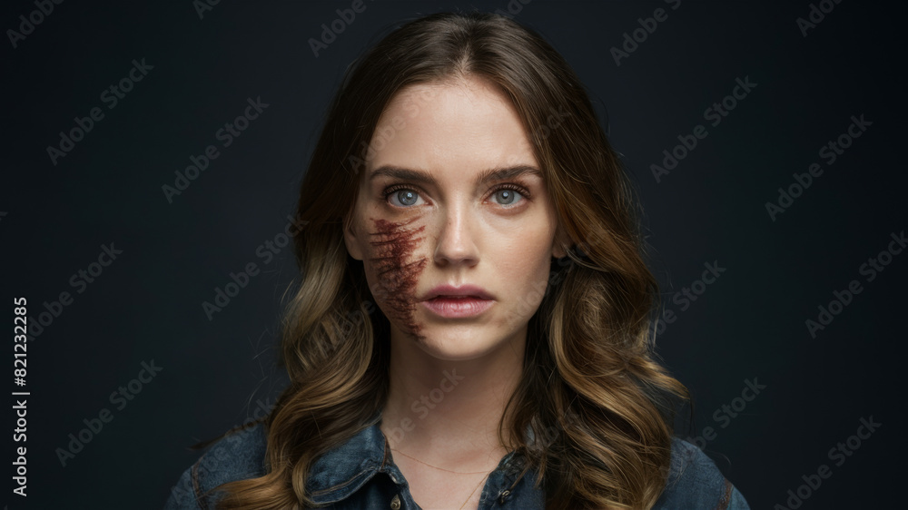 Mysterious Beauty: Woman with Wounds on Her Face Mysterious Beauty: Woman with Wounds on Her Face