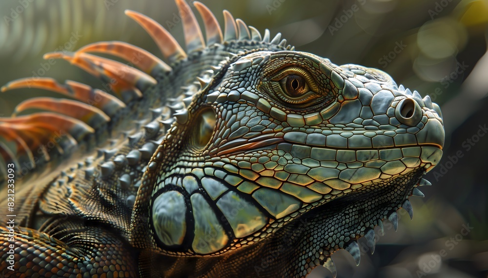 Detailed Close-Up of Colorful Iguana in Nature Detailed Close-Up of Colorful Iguana in Nature