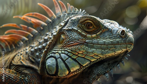 Detailed Close-Up of Colorful Iguana in Nature