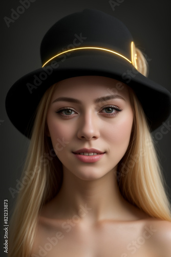 Stylish hat with neon rim on a young woman