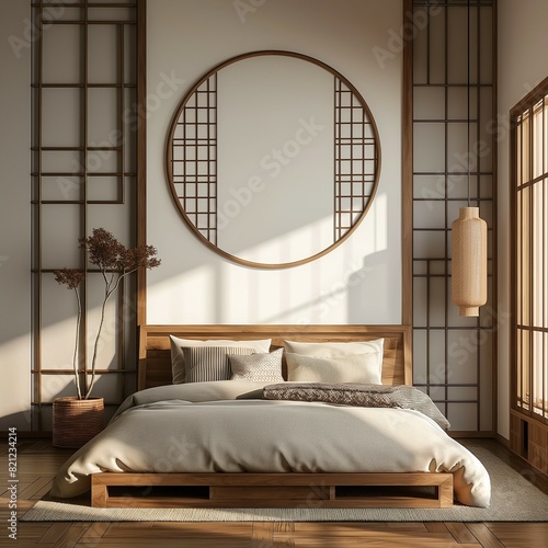 Frame mockup, modern hanok style home bedroom interior