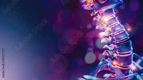 Digital illustration of a human neck with highlighted vertebrae indicating pain or inflammation in a medical context.
