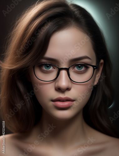 Young woman with glasses and deep gaze