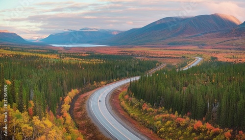 long view the steese highway in the autumn wilderness near fairbanks alaska photo