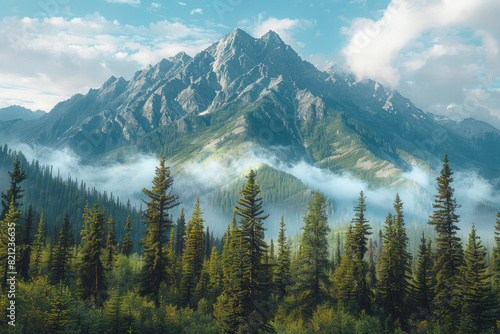 A giant whose spine forms a long mountain ridge, with forests and rivers flowing from its peaks,