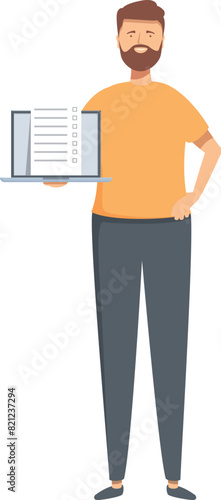 Vector illustration of a bearded man confidently holding a document with charts