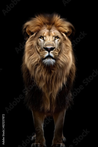 Powerful Lion with Intense Gaze on Black Background