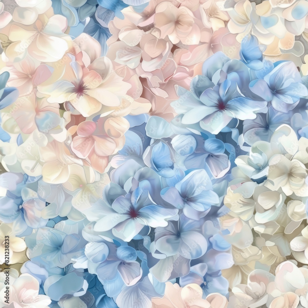 Fototapeta premium watercolor soft blue, soft pink and creme hydrangea pattern