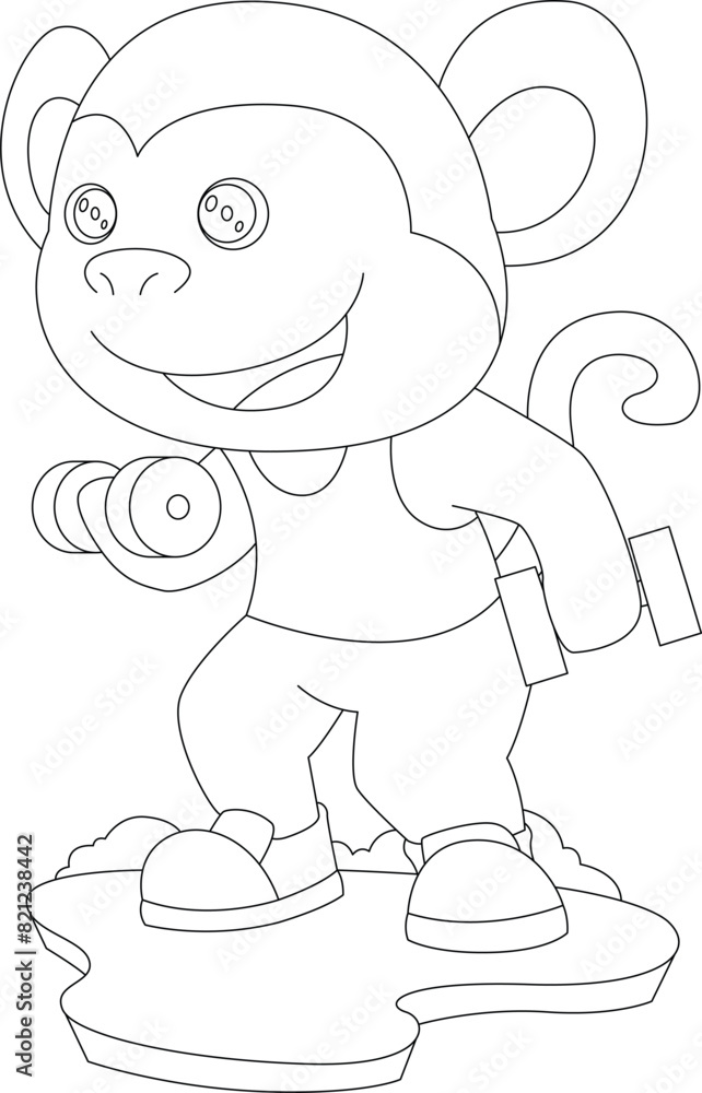 Obraz premium Monkey Bodybuilding Dumbbell Animal Vector Graphic Art Illustration