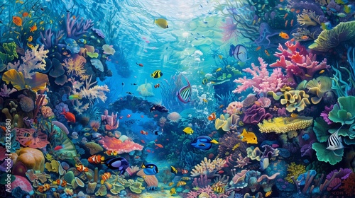 A coral reef vibrant with colorful corals  fish  and other marine life  highlighting the diverse and intricate ecosystems found under the sea.