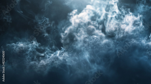 Swirling smoke in a dark room. The ethereal and mysterious smoke creates an enigmatic atmosphere  swirling in intricate patterns.