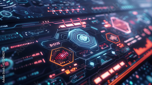 Render a captivating HUD display featuring animated hexagonal graphics, pushing the boundaries of futuristic interface design.
