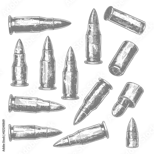 bullets full with old engraving style 