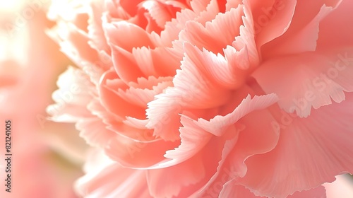 Close-up View of a Soft Pink Carnation Bloom in Gentle Sunlight. Perfect for Mother's Day Greeting Cards. Elegant Floral Background with Copy Space. AI