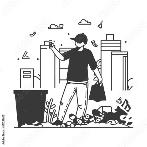 outline illustration for positive activities for throw garbage in the place