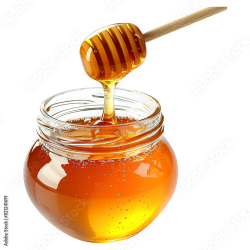 Honey in a jar and dipper isolated on transparent background Remove png, Clipping Path, pen tool