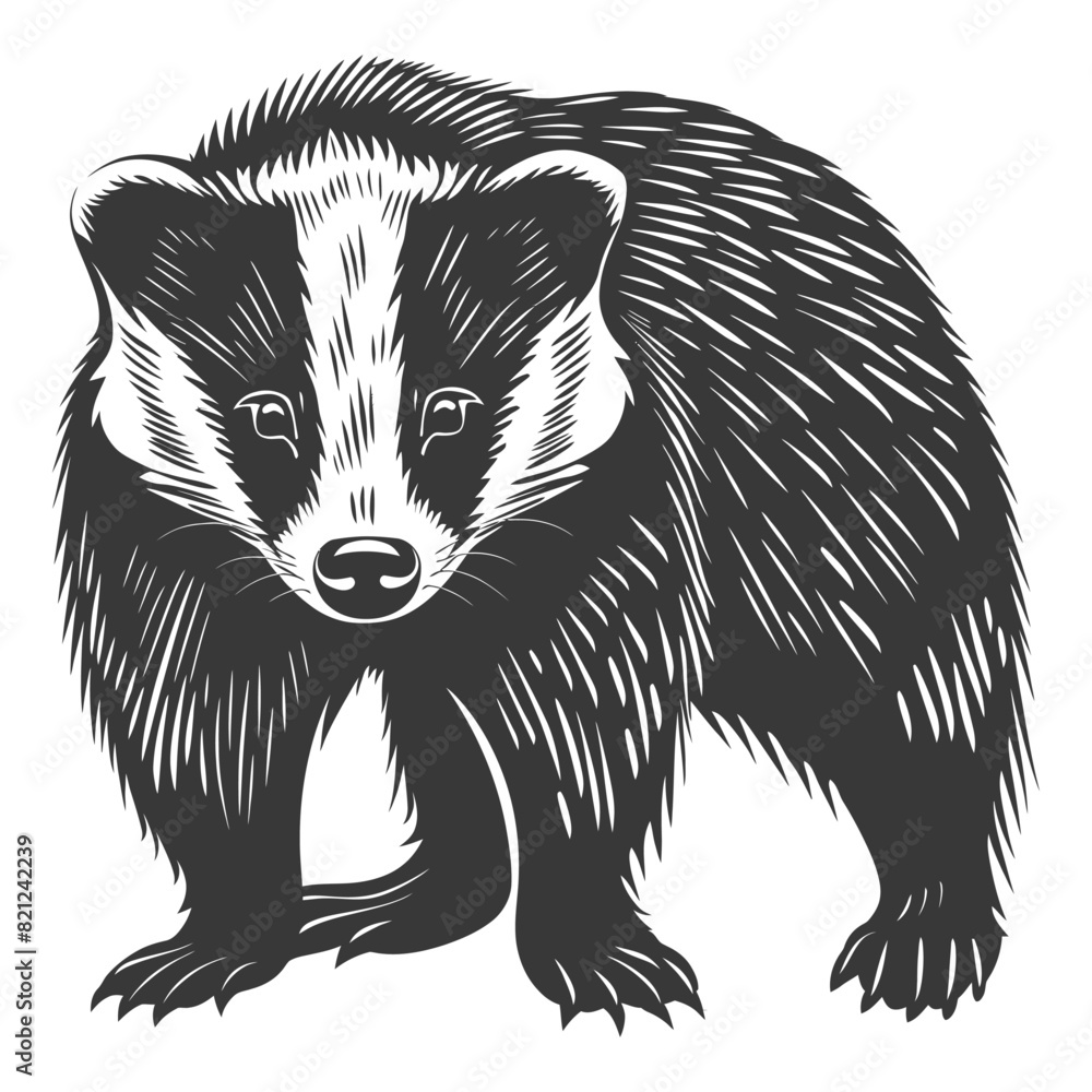Fototapeta premium Silhouette badger animal black color only