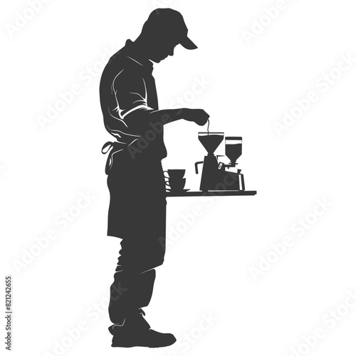 Silhouette barista in action full body black color only