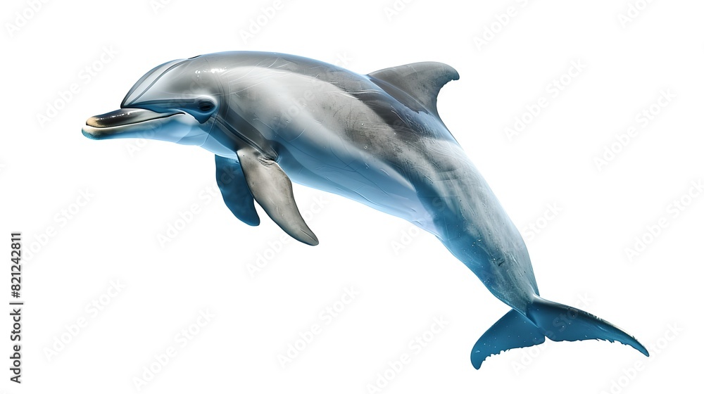 Obraz premium Graceful Dolphin Gliding Through the Water, Illustration of Marine Life. Ideal for Educational Material and Nature Projects. Realistic Digital Artwork. AI