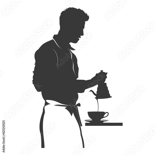 Silhouette barista in action full body black color only